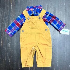 Carter's Tan and Blue Overalls for Kids Size Newborn